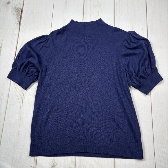 Puff Balloon Sleeve Halogen Navy Blue Short Sleeve Sweater Nordstrom XL Mock - Picture 1 of 13